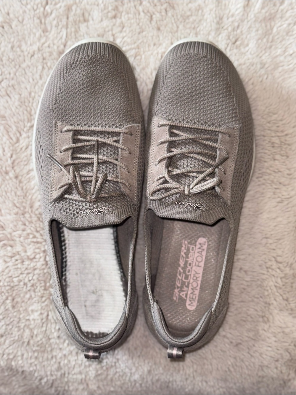 Skechers Women’s Size 11 - Knit Slip-On Sneakers in Taupe Gray